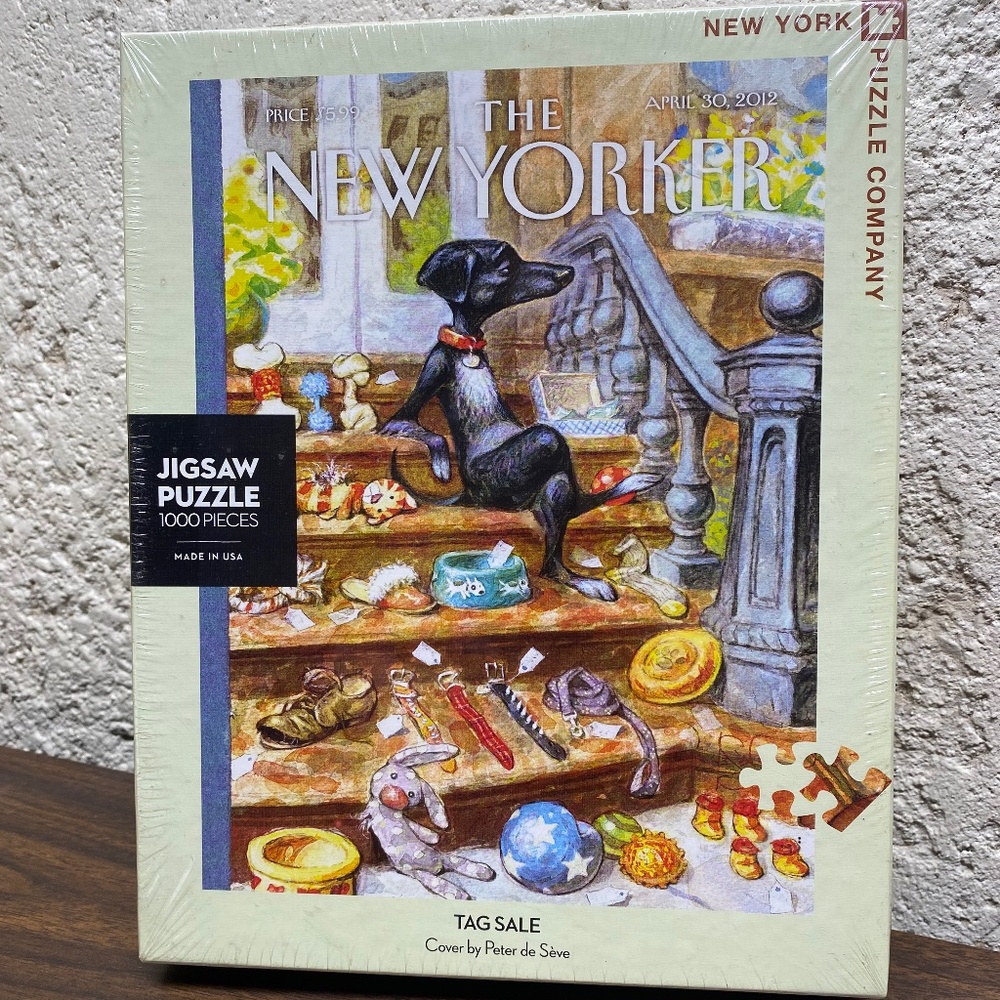 SEALED The New Yorker 1000 Pc Puzzle Peter De Seve ~ TAG SALE Puppy Dog on Steps